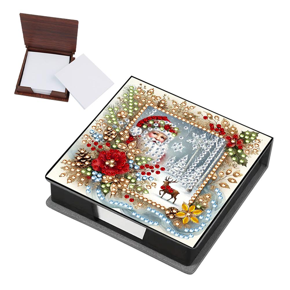 DIY Rhinestones PU Diamond Painting Notecard Box with 160 Sheets Paper Gem Art Sticky Note Holder for Desktop Decoration