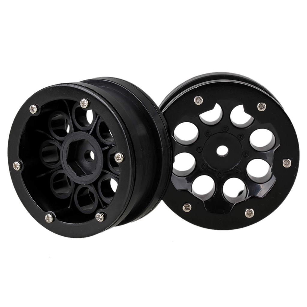Mxfans 4-Pack Plastic and Aluminum Alloy RC Rock Crawler Wheel Rims for RC 1:10 Rock Crawlers, 8 Holes, Durable (Black)