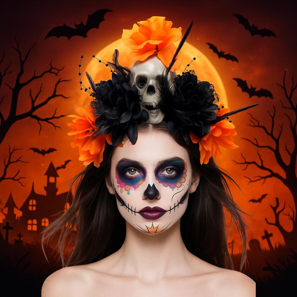 Halloween Decor Skull Head Headband Dark Day of The Dead Headband Halloween Skull Headband  Cosplay