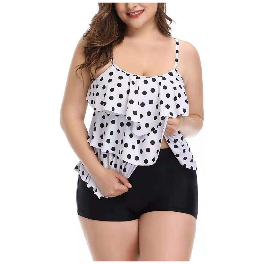 Women's Large Size Fashion High Waist Fly Side Straps Printed With Chest Pads Without Steel Bra Swimsuit