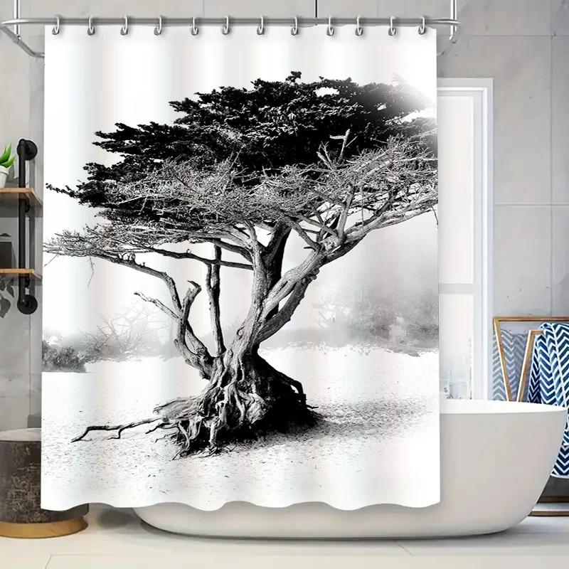 Black And White Tree Shower Curtain Home Decor Bathroom Accessories Waterproof Print Shower Curtains Black White Tree Design W90xH180cm