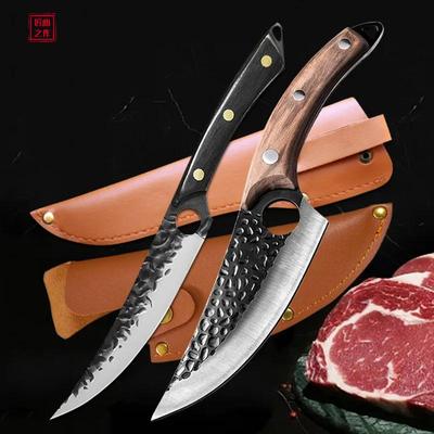 2pcs Forged Kitchen Knives Butcher Meat Knife Boning Knife Chef Slicing Knife Barbecue Fishing Cutter with Sheath
