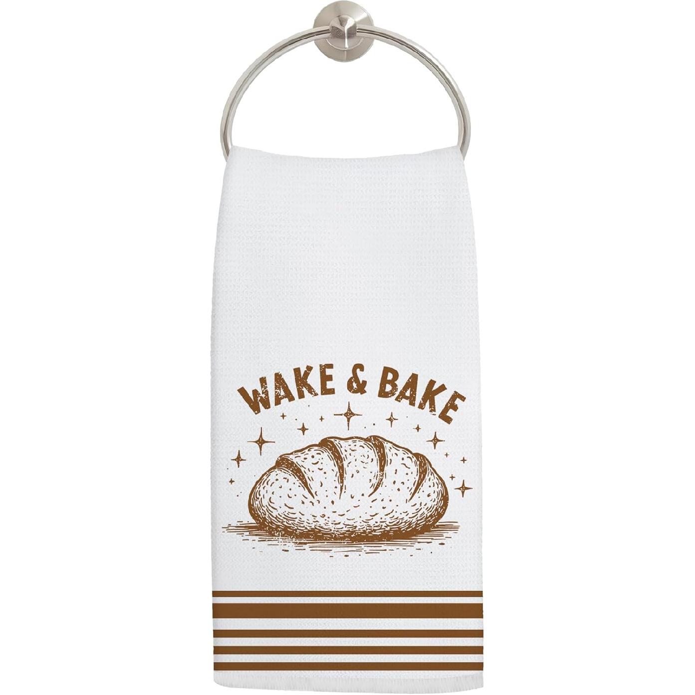 Funny Sourdough Starter Baking Kitchen Towels, Sourdough Bread Gifts Dish Tea Towels for Kitchen Bakery Decor, Gifts for Bakers Baking Lovers Wake and Bake