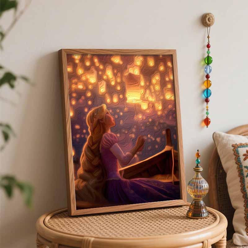 Disney Pintura a óleo digital Rapunzel lanterna arte flutuante DIY feito à mão presente decoração de casa