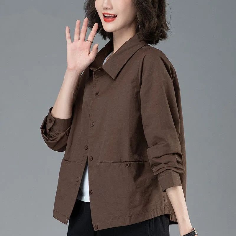 Women's Lightweight Short Outerwear Casual Slimming Shirt-Style Jacket for Middle-Aged Moms in Spring and Autumn