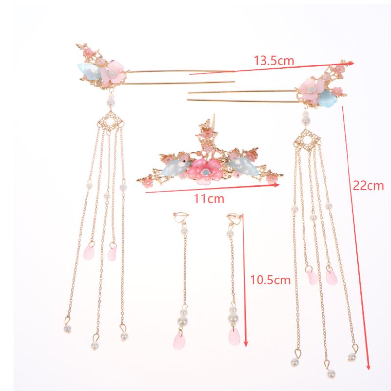 5 Stück/Set Mit Vintage-Blumen- und Quastendesigns Handgefertigte Hanfu-Haaraccessoires Elegante Klassische Kopfbedeckung