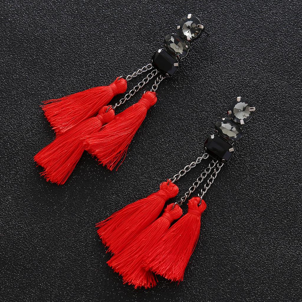 Ethnic Vintage Tassel Rhinestone Ear Pendent Long Fringe Eardrop Dangle Earrings Ladies Jewelry Christmas Gift