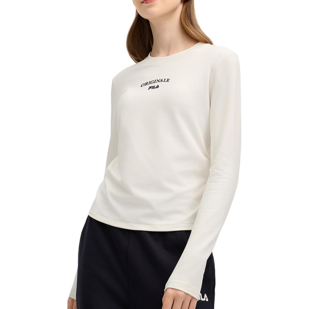 Fila Original  Versatile Casual Knit Long Sleeve T-Shirt Women Tops Cloud-Mushroom-White F11W519213F-WT