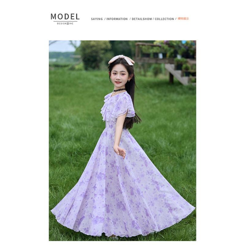 Mädchen Sommerkleid mit Blumenprint, Prinzessinnenstil, kurzärmelig, A-Linie, für größere Kinder