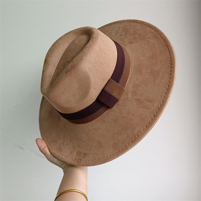 Elastisches Band Buntes Wildlederhut Herbst und Winter Damenfilzhut Breitkrempiger Hut Britischer Stil Retro Herrenhut Gorras Hombre