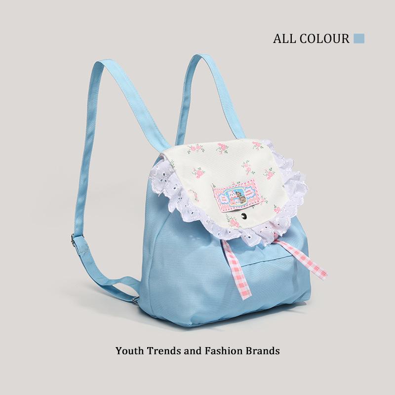 Japanese cute girl backpack female Mori small flower bag cat lace casual portable casual commuter backpack