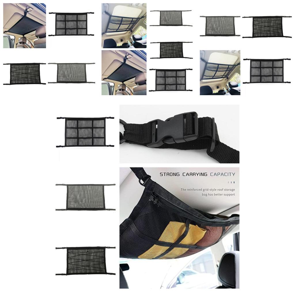 Car Top Storage Net For Organizing Auto Accessories Black Double-layer Cross Weave Style