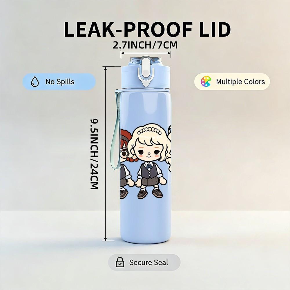 1PC Three Fashion Girl Friends 750ml Color Plastic Sports Water Bottle Leakproof Flip Straw Lid Suitable for Sports Office Home Use