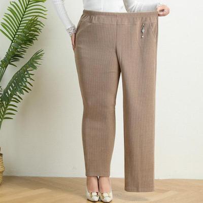 Stylish Plus-Size Straight-Leg Pants for Middle-Aged and Elderly Women - Warm, Trendy Autumn/Winter Wear