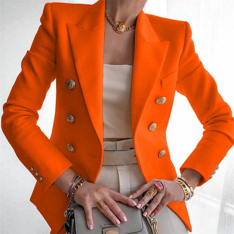 Chaqueta de traje occidental de moda para otoño y primavera: abrigo corto informal cruzado de color liso y corte entallado.