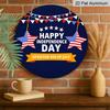 2D Flat, 1pc Round "Happy Independence Day" Aluminum Hanging Sign, Patriotic USA Flag Star Bunting Design, Rustic 4th of July Metal Wall Decor