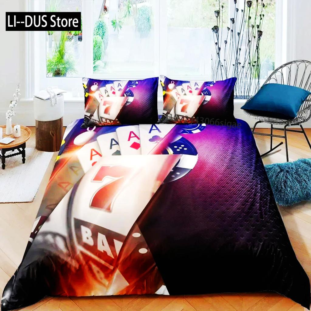 Copripiumino Re Donna Poker Moderno Set Biancheria da Letto Gioco di Carte Gamer Copripiumino Gioco d'Azzardo Atletica Copripiumino in Poliestere