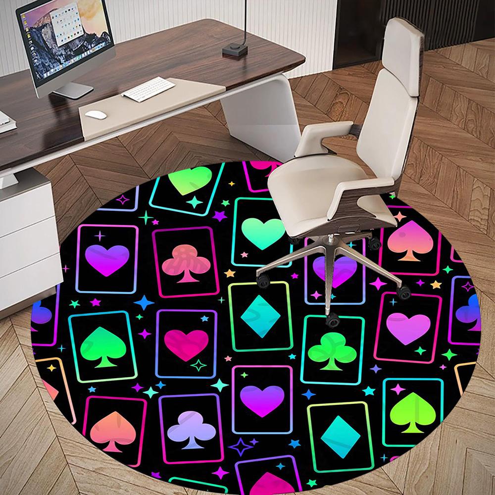 1pc playing cards Round Chair mat Area Rug - Non-Slip, Floor Mat for Office, Bedroom, and Indoor Decor -1002175