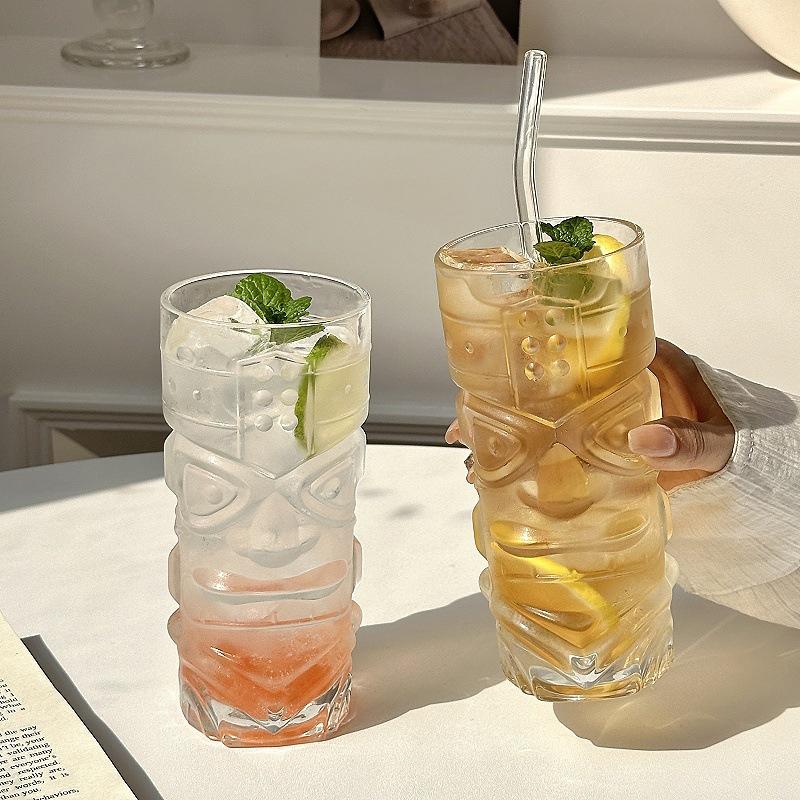 1PC Crystal Glass Large Bar Tiki Cup Tiki Cup Hawaii Cocktail Cup Ghost Face Cup High Beauty Creation Water Cup