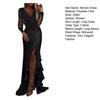 Sexy Bodycon Maxi Dress for Women V Neck Long Sleeve Mesh Sequin Dress Ruffle Side Split Wedding Guest Cocktail Party Dress