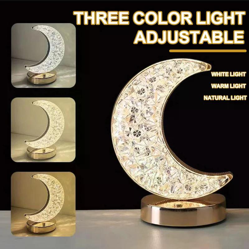 Moon Star Led Night Light Rechargeable Crystal Table Lamp Touch Switch Dimmable Ramadan Room Decor Ambient 3D Moon Lamp Eid Gift
