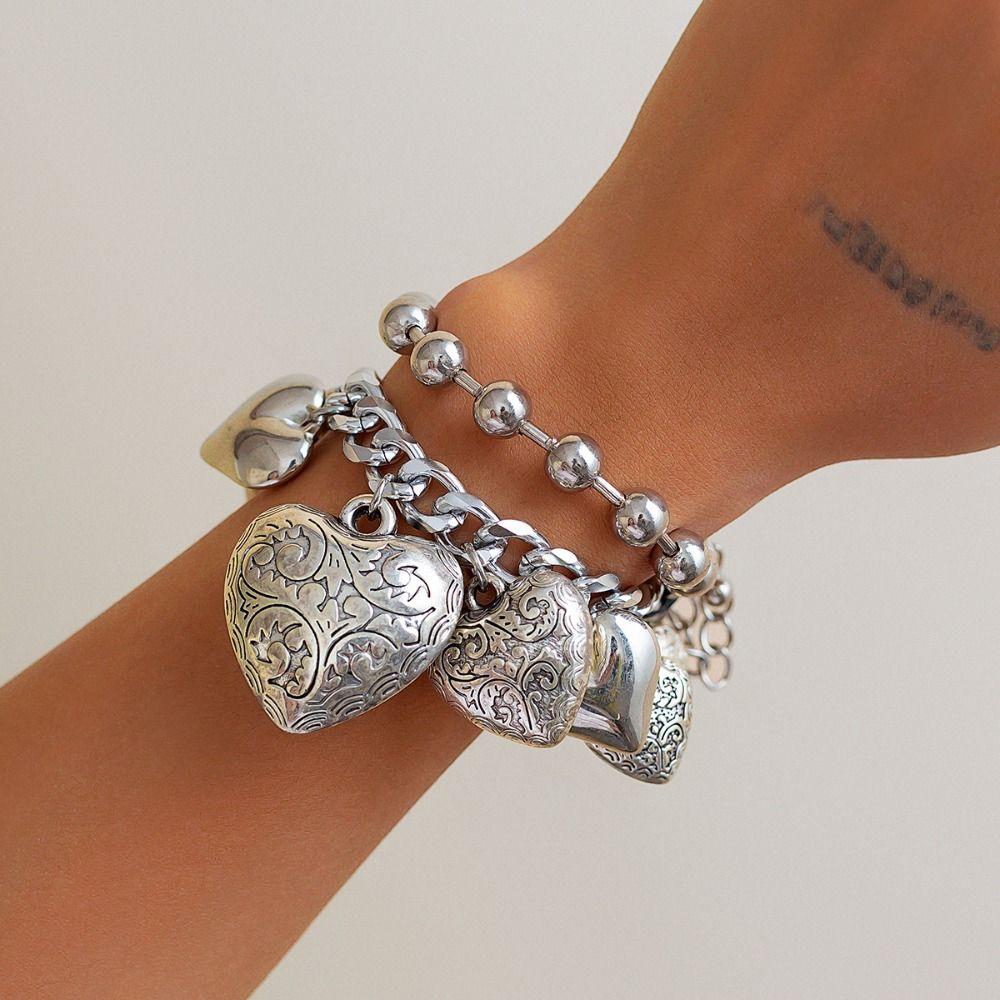 Gold Silver Metal Heart Bracelet Elegant Vintage Jewelry Temperament Heart Pendant Necklace  Daily