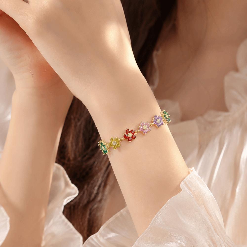 Sparkling Flower Bracelet Light Luxury Dopamine Wrist Jewelry Colorful Zircon Bangle Holiday Party