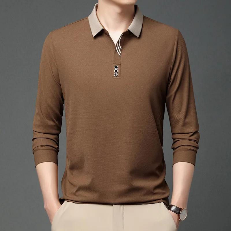 Spring New Men's Long Sleeve T-shirt Breathable Slim Fit Turn-down Collar Polo Shirt Casual Basic Style Male Fashion Tops