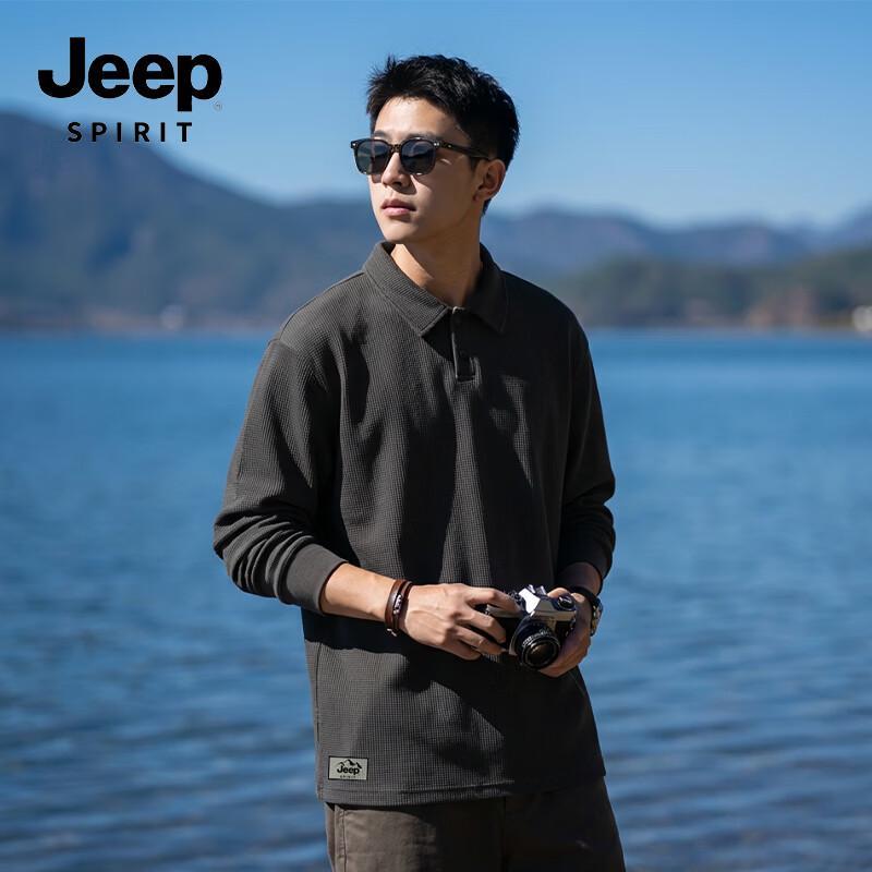 JEEP SPIRIT Men's Waffle Knit Long-Sleeve Polo Shirt