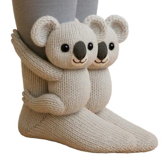 3D Animal Knitted Socks Warm Cute Crew Socks Hand Crocheted Animal Doll Floor Socks Holiday Birthday Gift for Women Girls