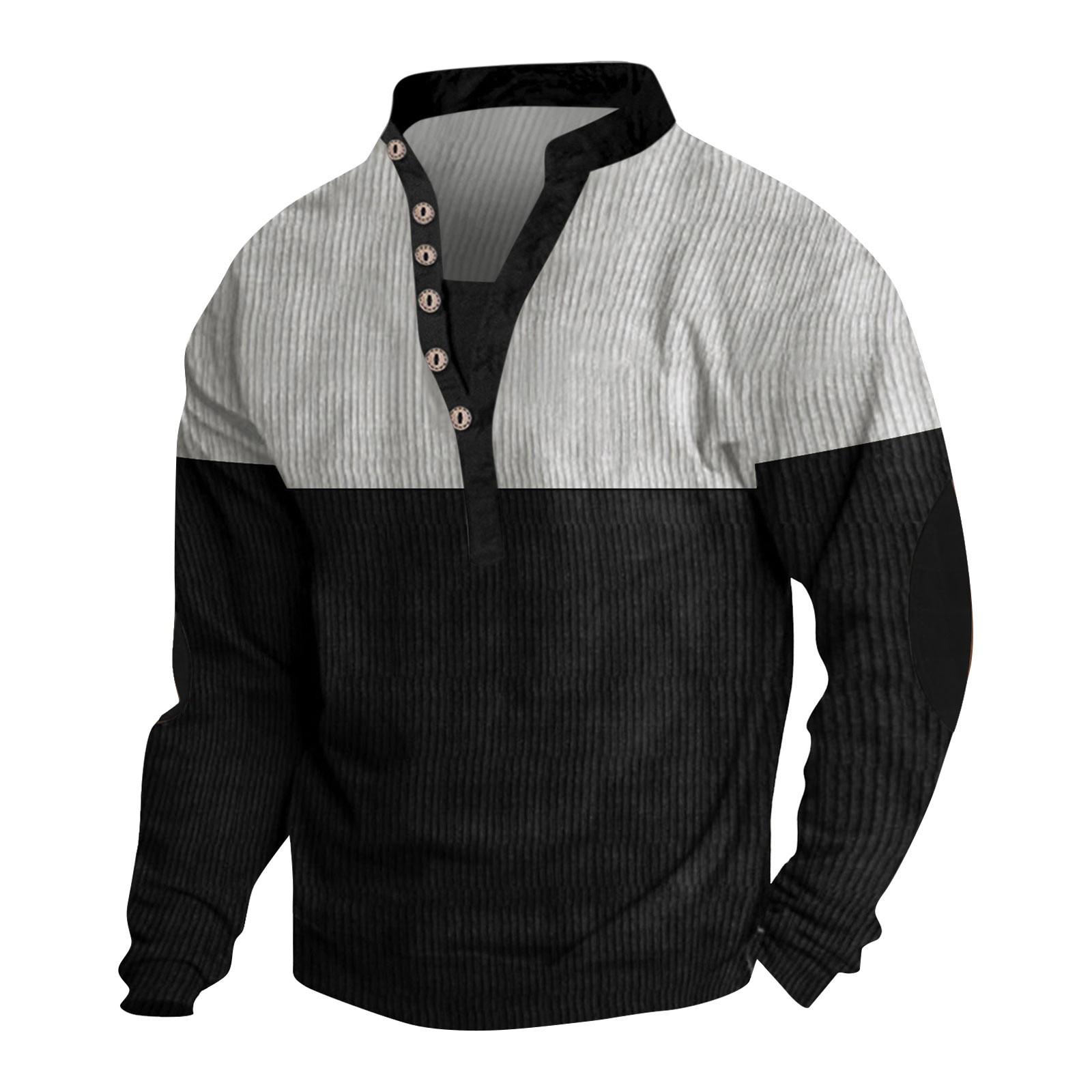 

Men s Button V Neck Color Long Sleeve Loose T-Shirt Top XL чёрный