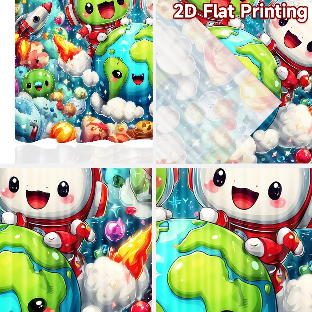 2D flat printing 2pcs Window Curtains Cute Space Adventure Planet Astronauts Digital Printed Polyester Drapes Festive Wall Decor