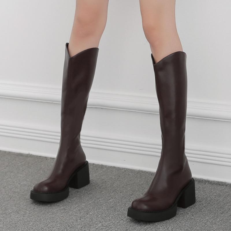 Fashion 2024 Women's High Heel Boots Autumn and Winter New Thick Soled Thick Tube Women's Fashion Solid Color Slim Fashion Boots