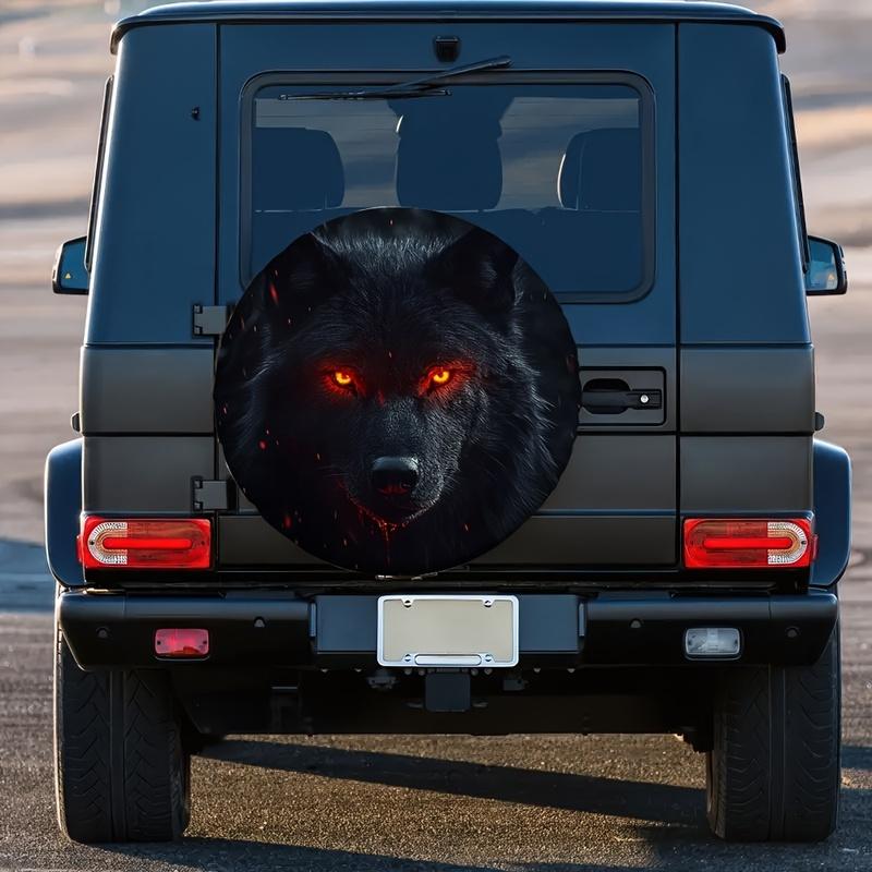 Fierce Black Wolf with Glowing Red Eyes Spare Tire Cover Wheel Protector Covers Outdoor Adventure for Trailer Travel 17 Inch