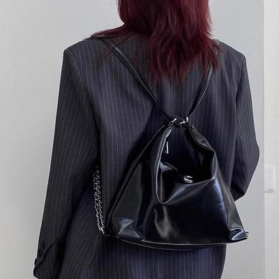 Fashion Backpack Women PU Leather Shoulder Bags Small Black Bagpack Commuter Chain Large Capacity Tote Bags