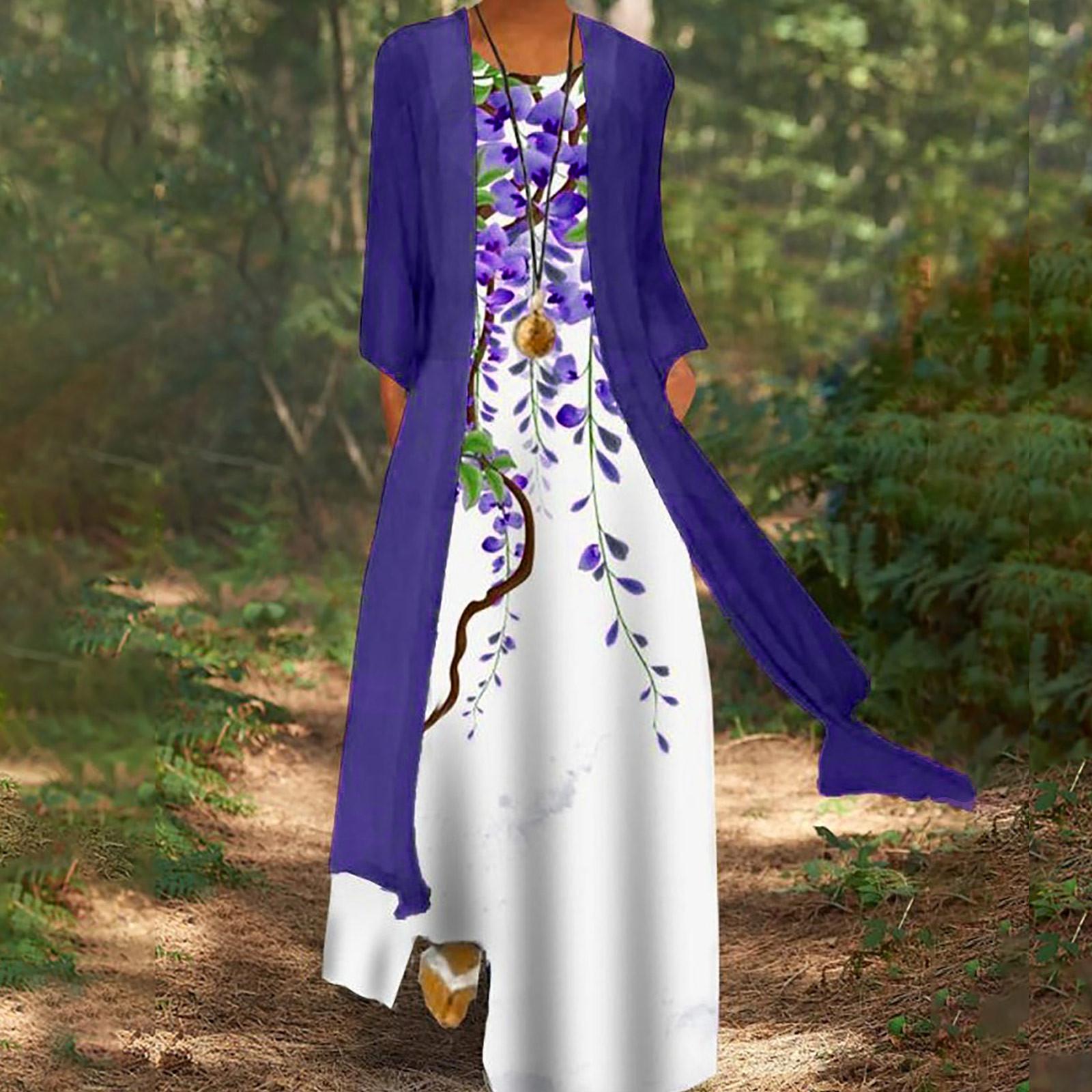 Women s Casual Fashion Print O-Neck Two Piece Set Dress XXL