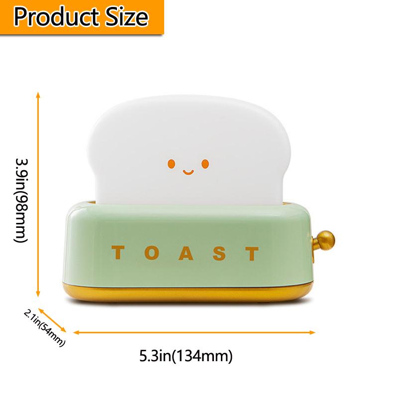 Cute Smile Face Toaster Night Light Rechargeable Dimmable Toast Shape Bedside Lamp Creative Desktop Decor Bedroom Room Gift