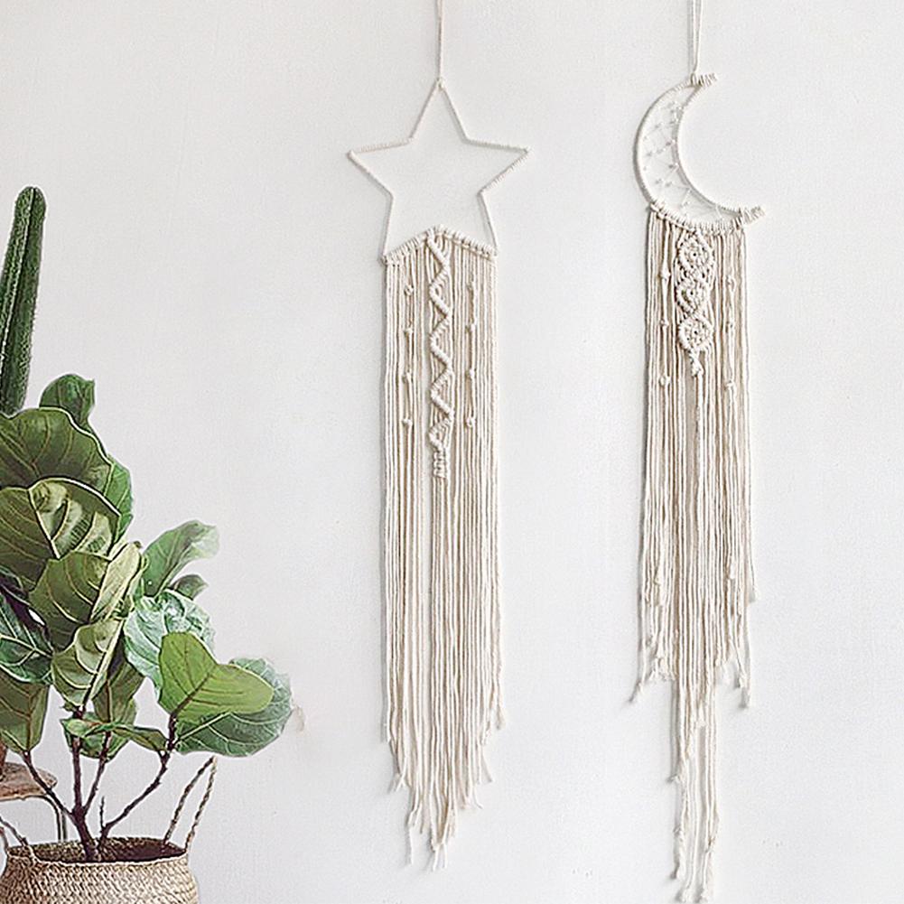 2pcs Macrame Wall Hanging Star Moon Dream Catcher Tapestry Bohemian Home Decor For Children s Room Home Wedding Ornament Craft Gift