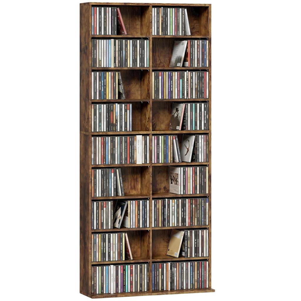 640 CD/360 DVD Storage Unit 18 Compartments CD Tower Rustic Brown