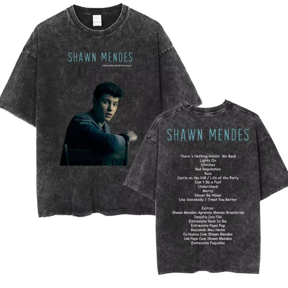 Rapper Shawn Mendes Tour Album Vintage Washed T-Shirt Herren Hip Hop Oversized T-Shirt Mode Hohe Qualität Baumwolle T-Shirts