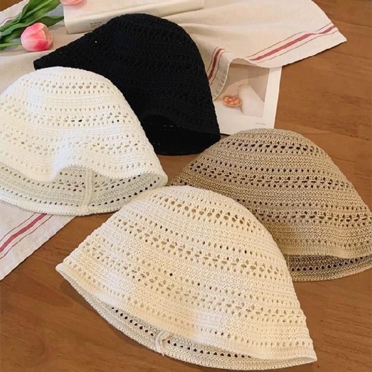 Cotton Yarn Crochet Bucket Hat Soft Breathable Unisex Cap Beach Vacation Sun Cap For Beach Travel Daily Use
