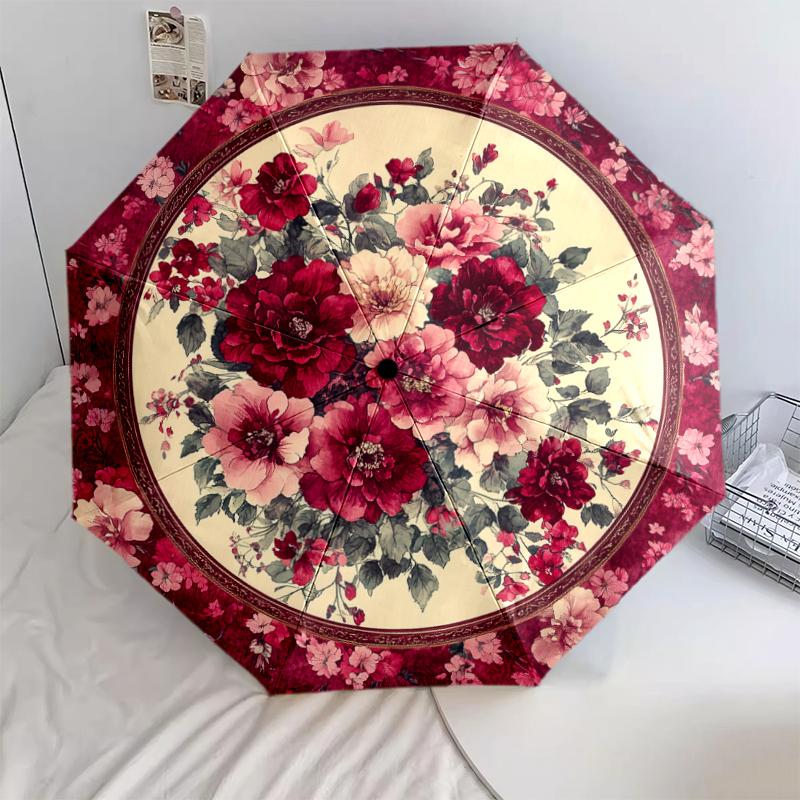 1 Stück Automatischer Faltregenschirm - Buntes Blumenmuster, Tragbares & Faltbares Design mit 8 Speichen, Weihnachts-Geburtstagsgeschenke