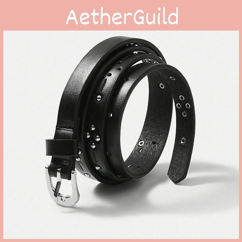 Simple Solid Color Rivet Decoration Women Slim Waist Belt For Casual Dress Up