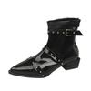 Leather Pointed Toe Women Snow Ankle Boots Mid Heels Fad Sexy Shoes Designer Chunky Winter Botas  Trend Pumps Botas De Mujer
