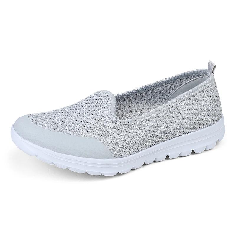 Women Breathable Slip-On Fitness Sneakers Ladies Non-Slip Casual Walking Shoe Lightweight Big Size 42 Flying Woven Walking Shoes