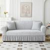 Elegant White Jacquard Sofa Cover with Ruffled Skirt Couch Protector for All Seasons, Modern Leaf Pattern Design, Elastic Fit for Living Room, Bedroom