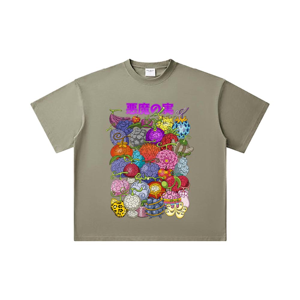 260 GSM Double Yarn 32 Count 100% Cotton One Piece V52 Devil Fruits Print Unisex Heavy Cotton T Shirt