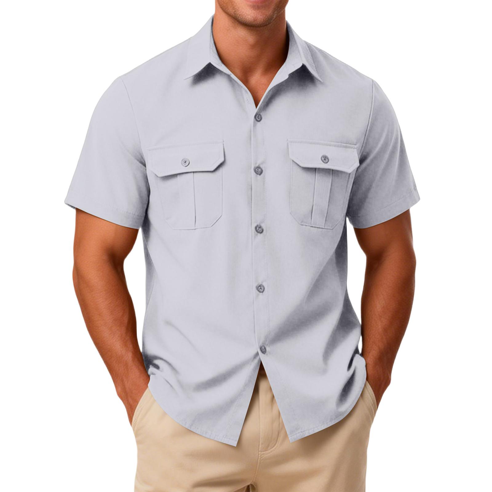 

Men s Casual Outdoor Collared Workwear Short-Sleeve Shirt M білий