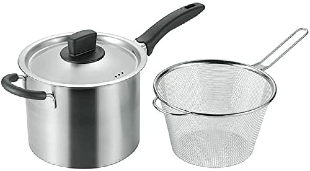 Maruyama Giken Souen Mini Pasta Pot 18cm 3.8L with Strainer and Measurement Markings SE-08 IH Compatible Gas Stove Compatible Stainless Steel Deep