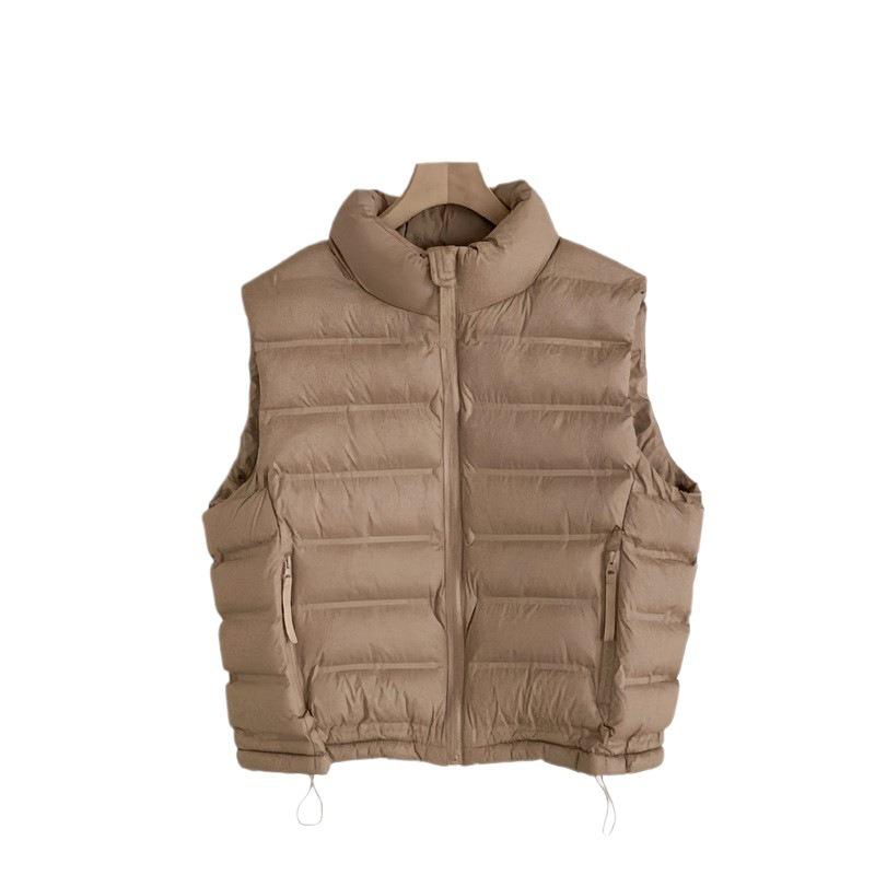 Cotton Vest Women's Autumn and Winter New Stand-up Collar Short Cotton Vest Pocket Zipper Light and Slim Vest